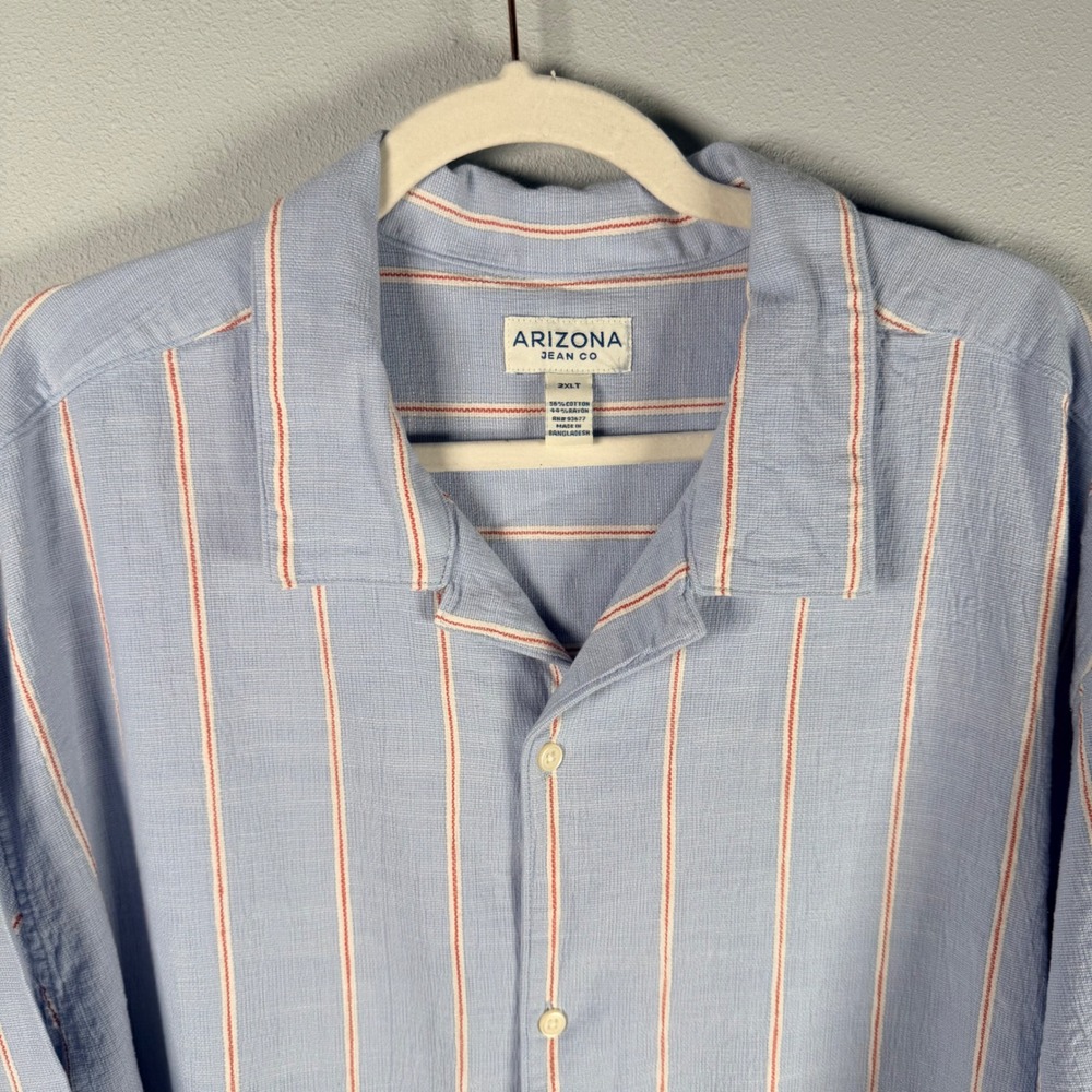 Arizona 2XLT Blue Orange Striped Short Sleeve Camp Shirt Mid-weight Textured